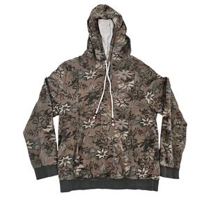 Bearsland Mens Floral Print‎ Hoodie Earth Tone Brown Green Botanical Pullover L